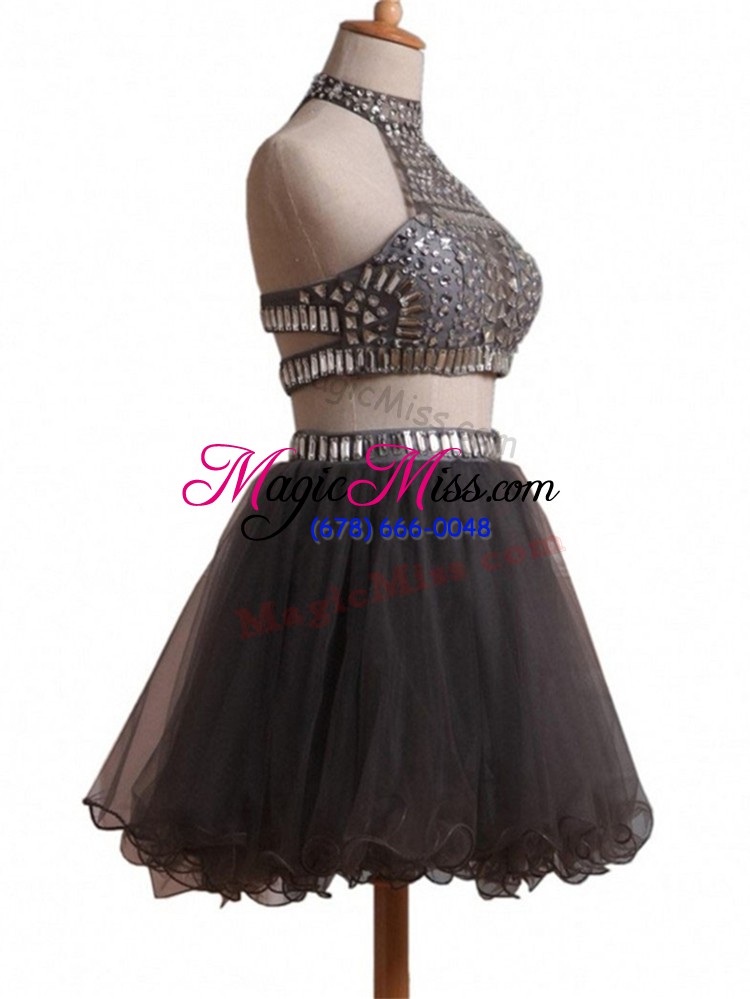 wholesale colorful sleeveless organza mini length criss cross homecoming dress in black with beading