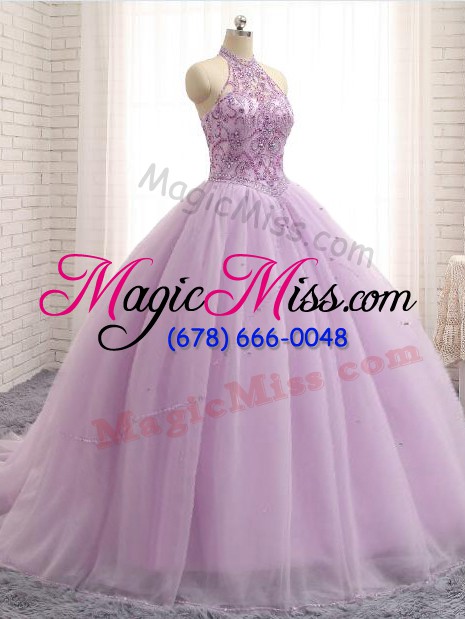 wholesale lilac halter top neckline beading sweet 16 quinceanera dress sleeveless lace up