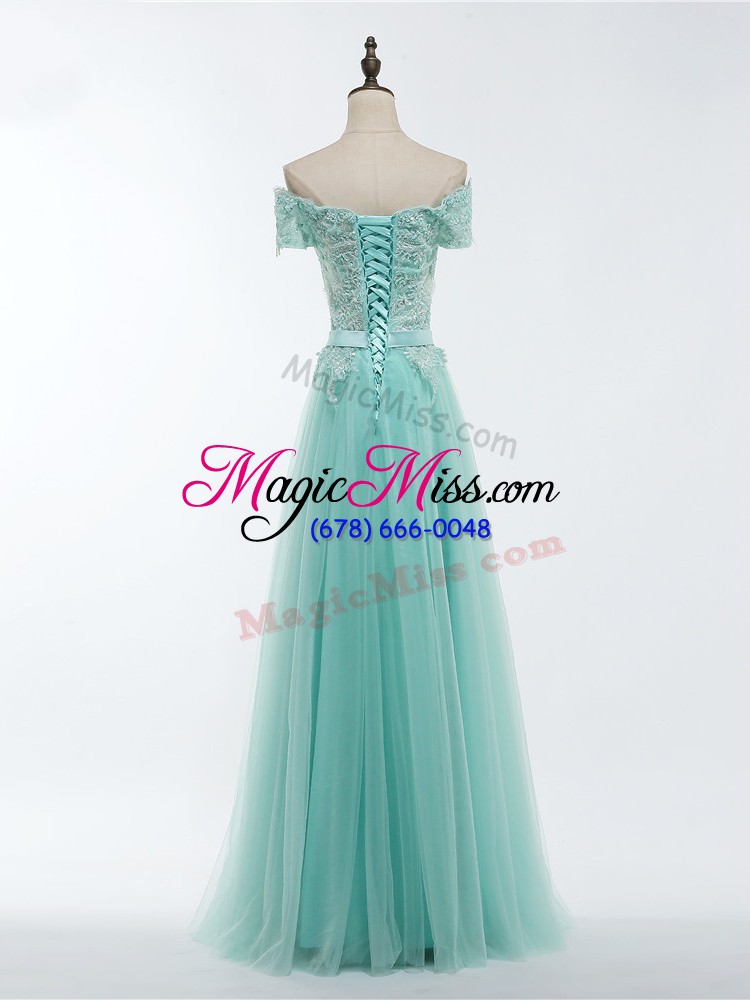wholesale beautiful apple green scalloped lace up lace and appliques evening wear short sleeves