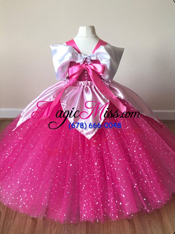 wholesale attractive ball gowns child pageant dress fuchsia off the shoulder tulle short sleeves floor length zipper