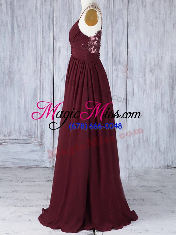 wholesale hot selling burgundy straps neckline appliques quinceanera court dresses sleeveless zipper
