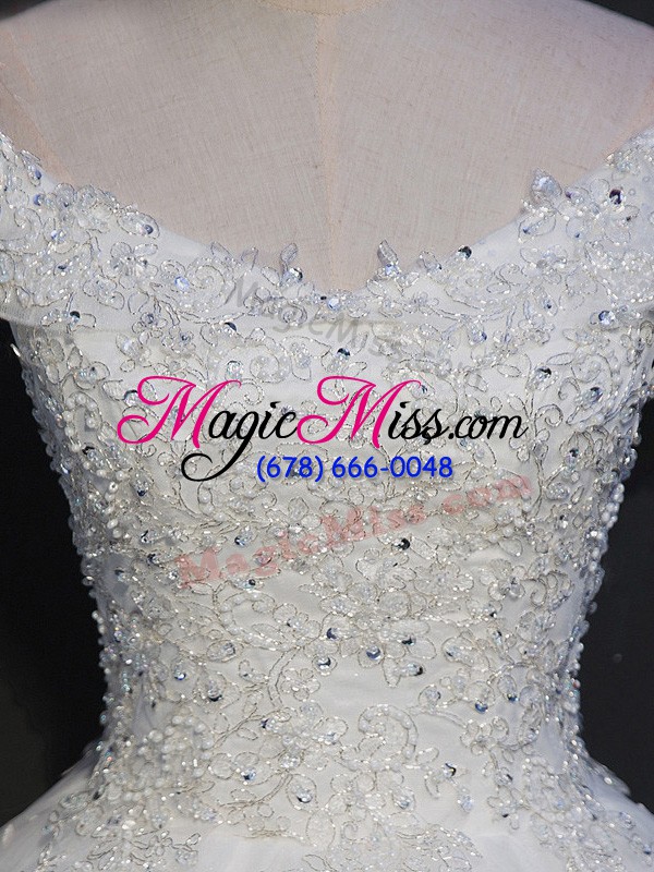 wholesale white off the shoulder lace up beading wedding dresses sleeveless