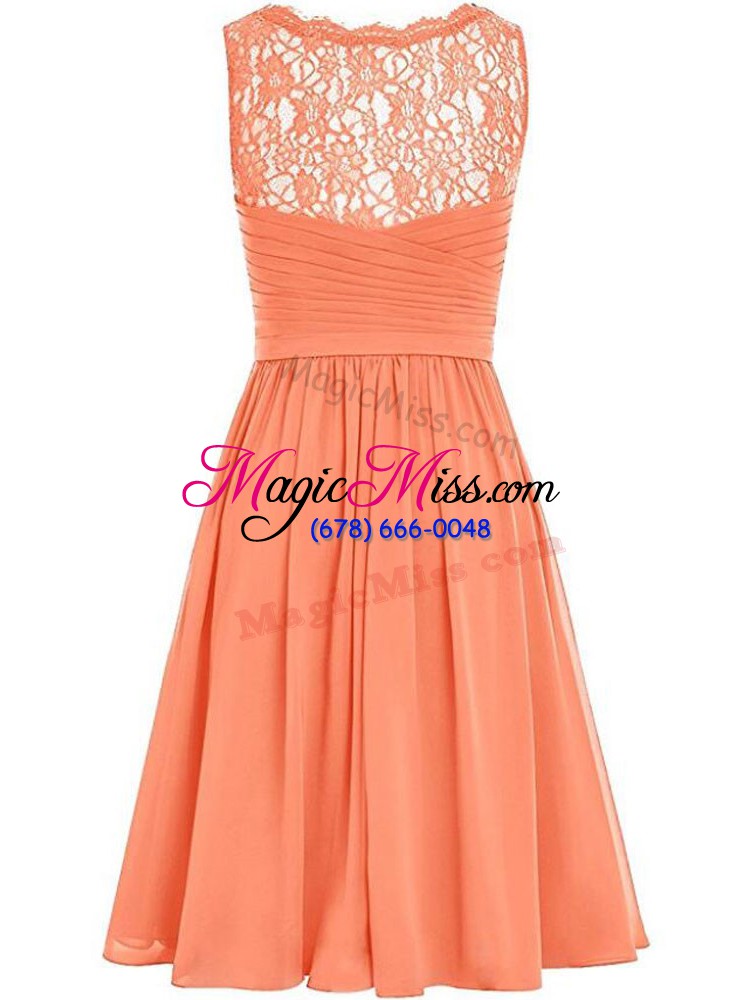 wholesale exceptional v-neck sleeveless quinceanera dama dress knee length lace and ruching green chiffon