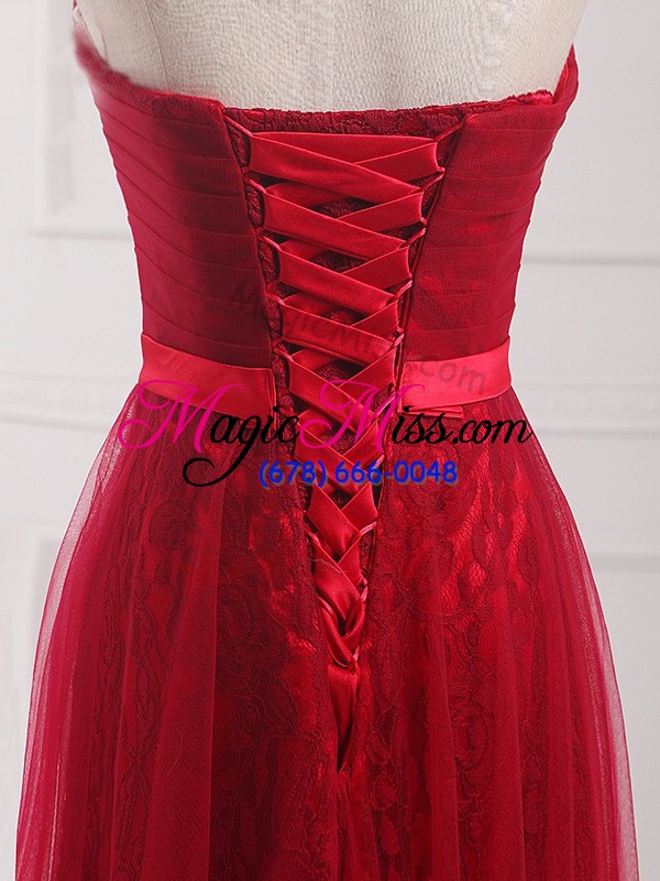 wholesale glittering sleeveless belt lace up bridesmaid dress