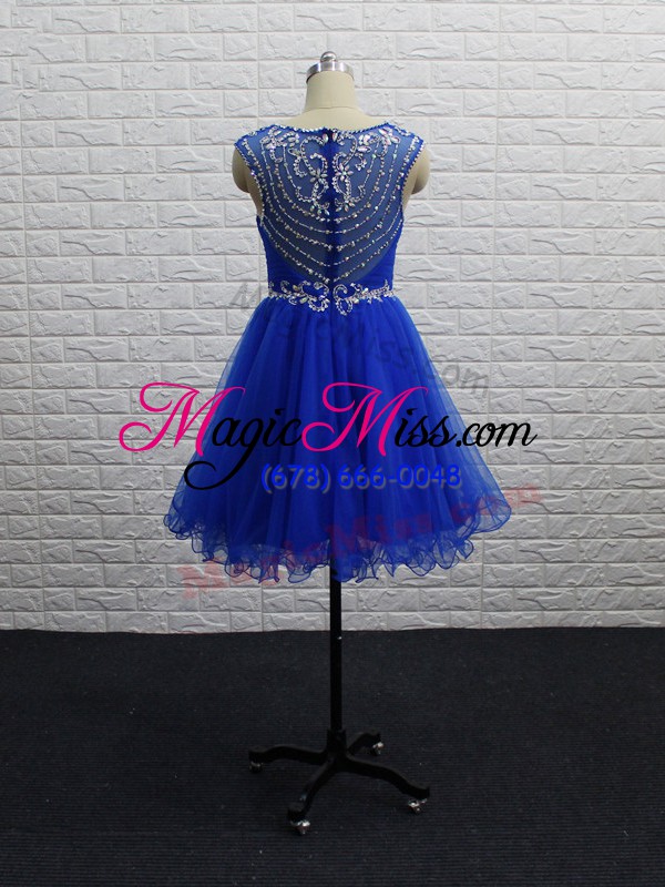 wholesale royal blue tulle zipper scoop sleeveless mini length club wear beading and ruching