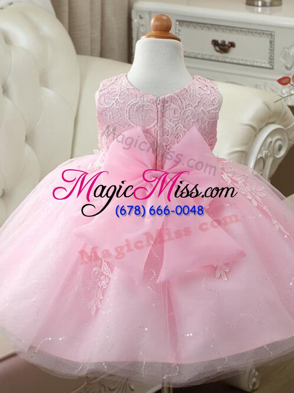 wholesale pretty tulle sleeveless knee length little girls pageant gowns and appliques and bowknot