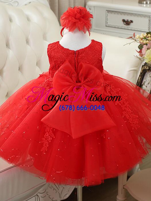 wholesale pretty tulle sleeveless knee length little girls pageant gowns and appliques and bowknot