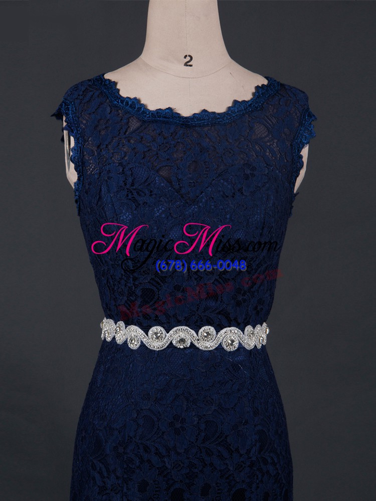 wholesale stunning navy blue lace backless mother of the bride dress sleeveless floor length beading