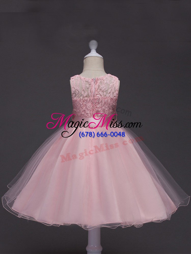 wholesale baby pink scoop zipper lace and belt flower girl dresses for less sleeveless