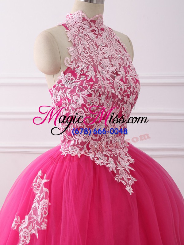 wholesale hot pink ball gowns lace vestidos de quinceanera zipper tulle sleeveless floor length