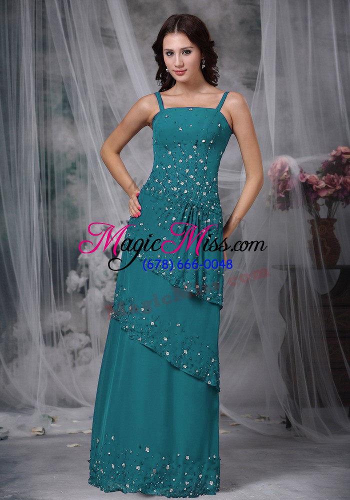 wholesale fantastic navy blue empire chiffon straps sleeveless beading floor length zipper mother of the bride dress