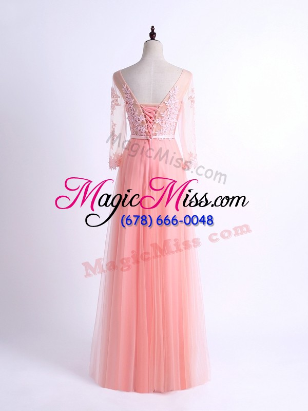 wholesale pink quinceanera dama dress prom and party and wedding party with lace v-neck half sleeves lace up
