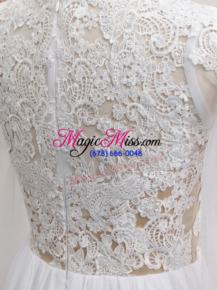wholesale long sleeves chiffon floor length zipper homecoming dress in white with lace and appliques
