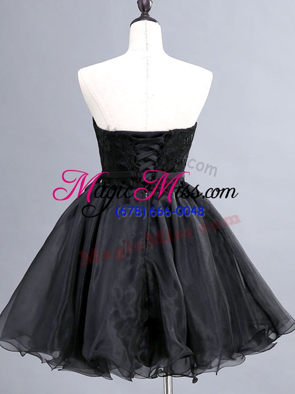 wholesale admirable black organza lace up sweetheart sleeveless mini length lace and sashes ribbons