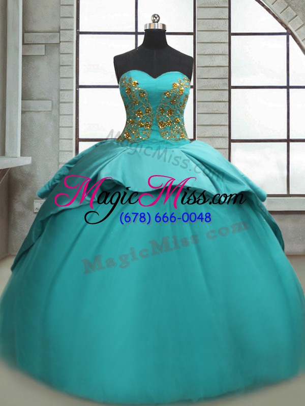 wholesale turquoise sleeveless beading and appliques lace up quince ball gowns