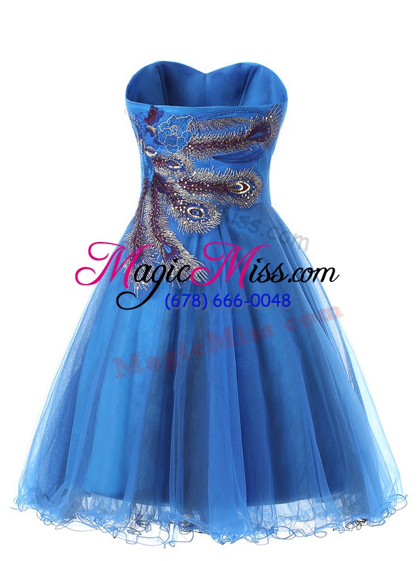 wholesale eye-catching sweetheart sleeveless prom dress mini length appliques blue tulle