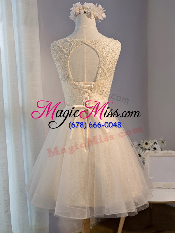 wholesale vintage champagne lace up scoop beading military ball gowns tulle sleeveless
