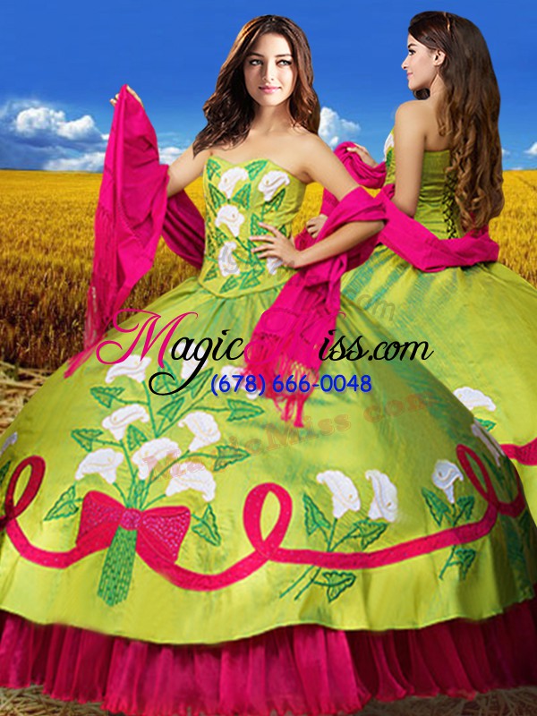 wholesale sleeveless lace up floor length embroidery quinceanera gown