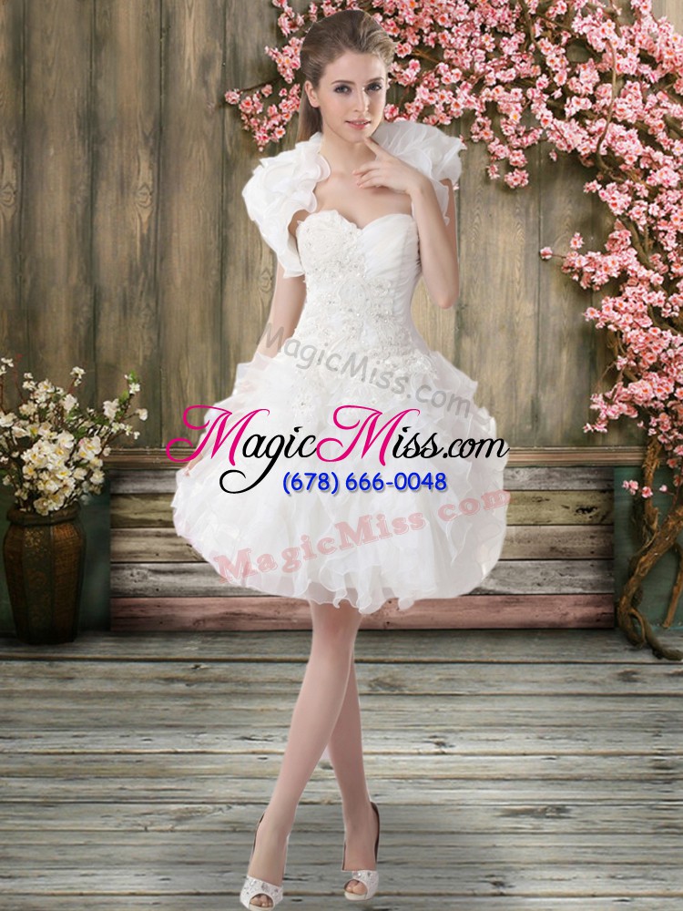 wholesale traditional white ball gowns beading and embroidery wedding dresses zipper organza sleeveless knee length
