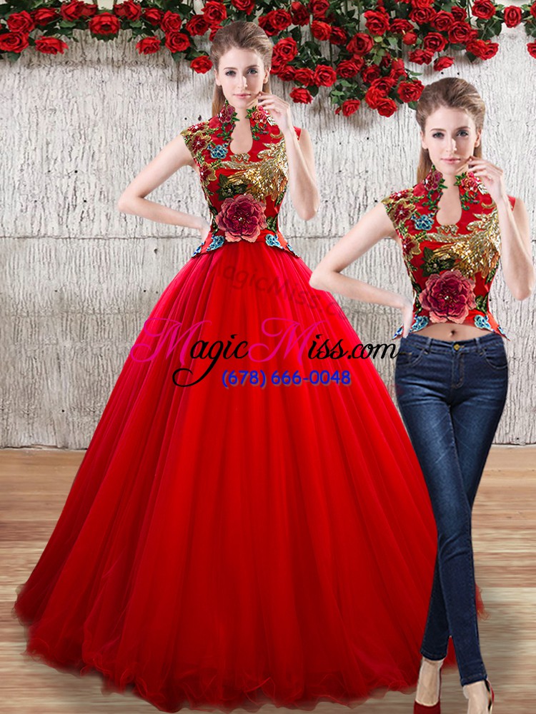 wholesale red sleeveless appliques floor length vestidos de quinceanera