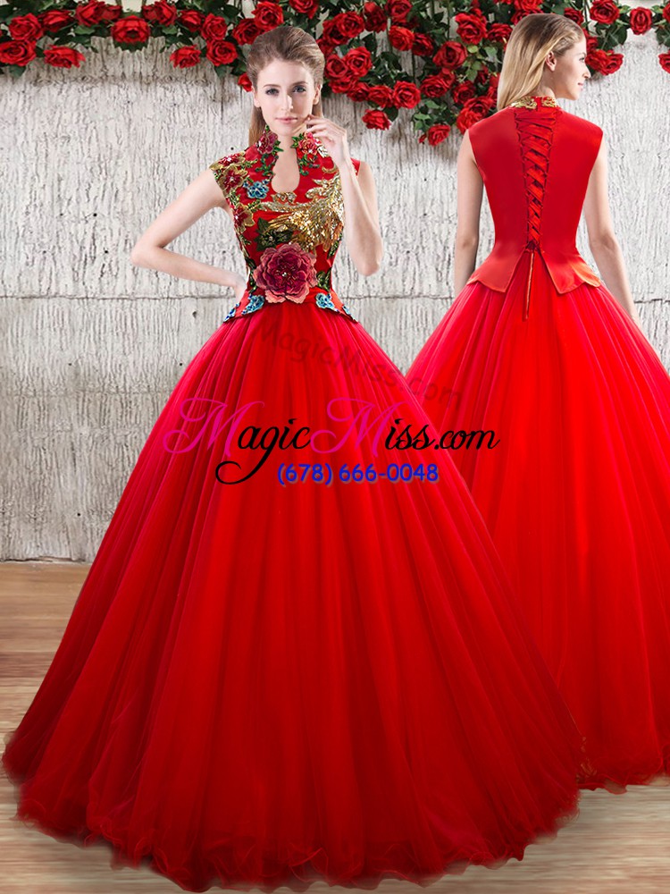wholesale red sleeveless appliques floor length vestidos de quinceanera