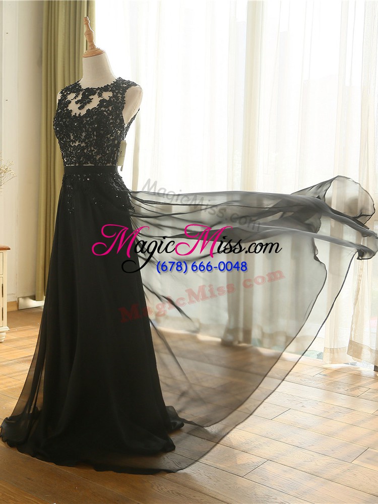 wholesale customized black tulle zipper scoop sleeveless floor length lace and appliques