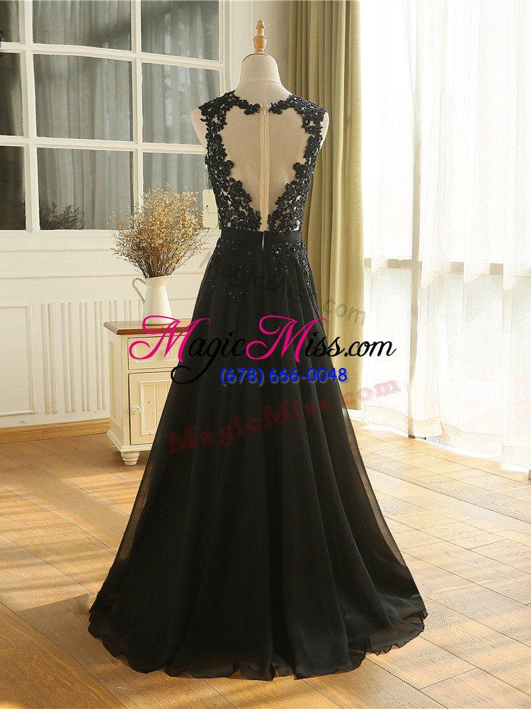wholesale customized black tulle zipper scoop sleeveless floor length lace and appliques