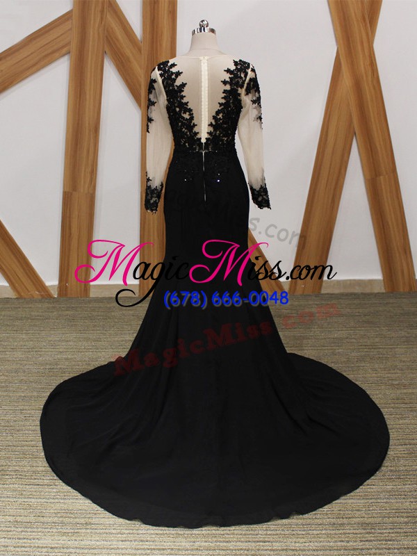 wholesale chiffon long sleeves mother of the bride dress brush train and lace and appliques