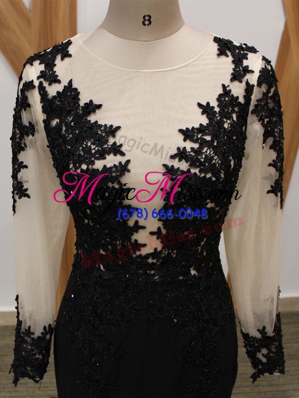 wholesale chiffon long sleeves mother of the bride dress brush train and lace and appliques