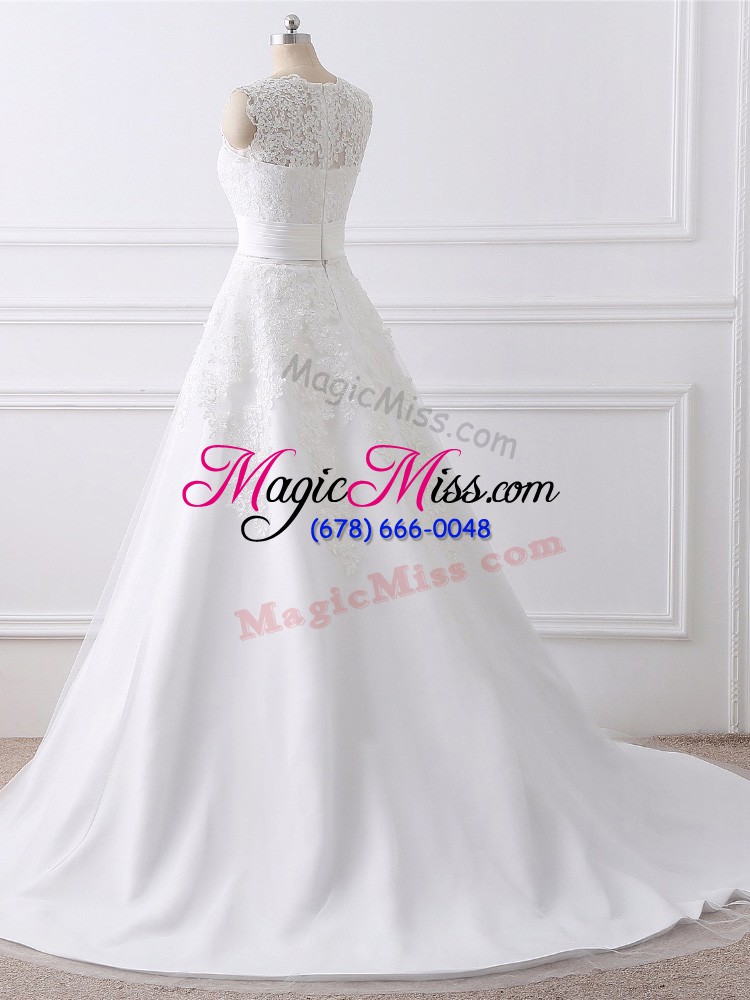 wholesale eye-catching sleeveless brush train lace zipper wedding gown