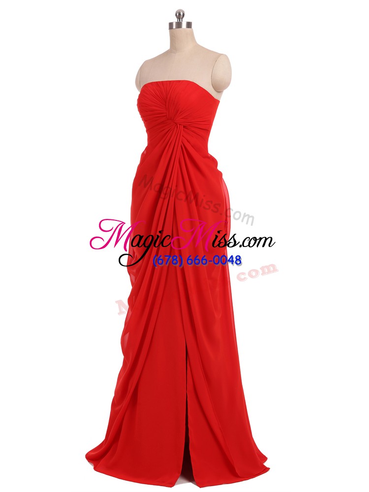 wholesale sweet red chiffon zipper dama dress sleeveless floor length ruching
