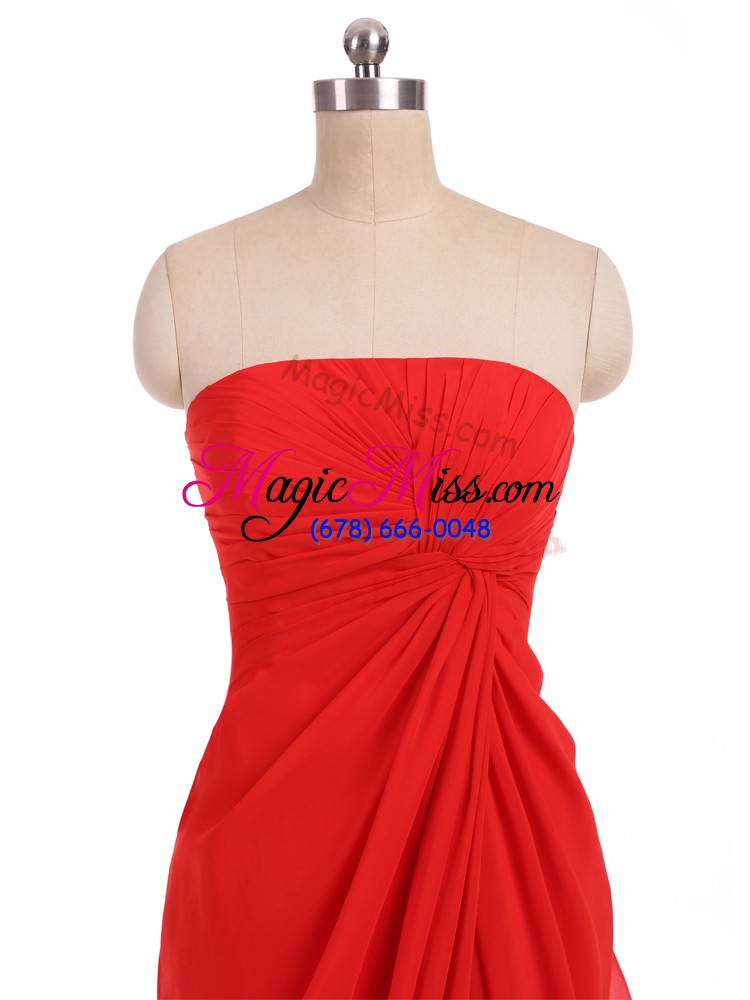 wholesale sweet red chiffon zipper dama dress sleeveless floor length ruching