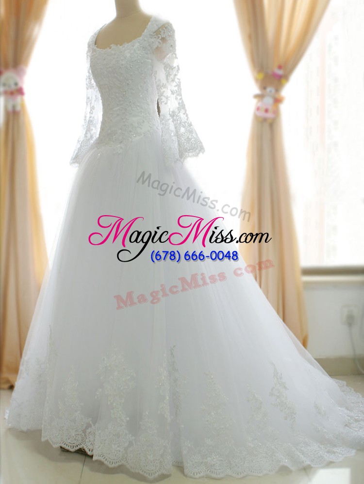 wholesale discount lace and appliques wedding dresses white zipper sleeveless brush train
