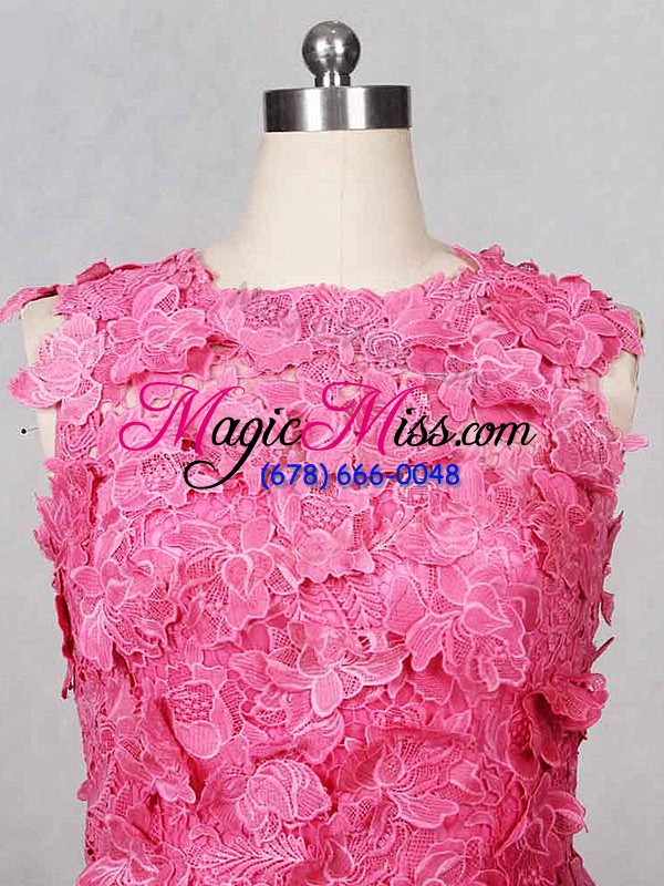 wholesale rose pink a-line organza scoop sleeveless lace and appliques and ruffled layers knee length zipper womens party dresses