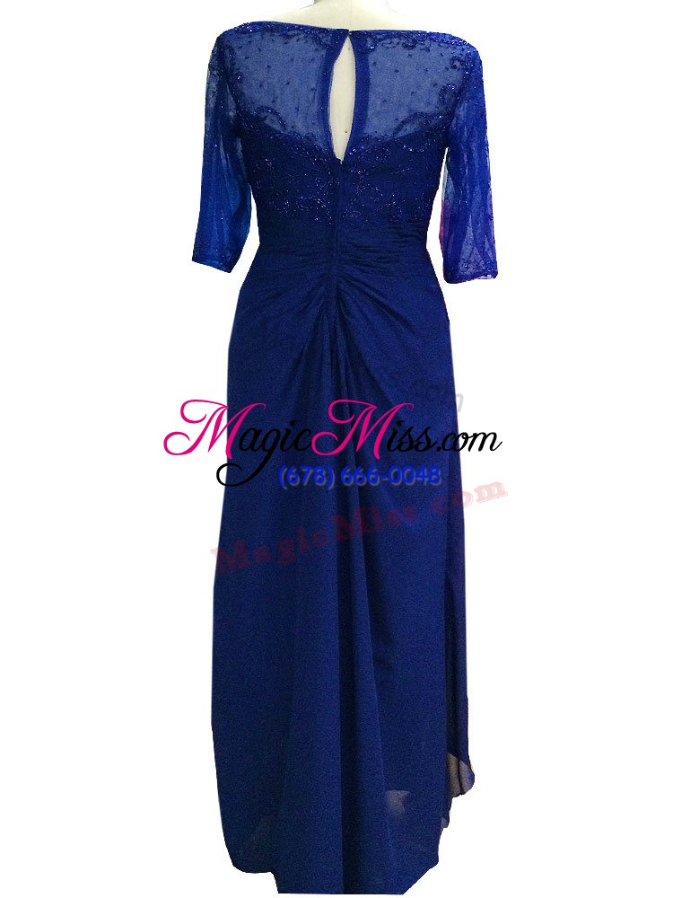 wholesale royal blue zipper v-neck beading mother of the bride dress chiffon sleeveless
