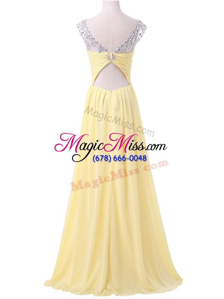 wholesale light yellow sleeveless chiffon backless custom made pageant dress for prom and military ball and sweet 16 and beach