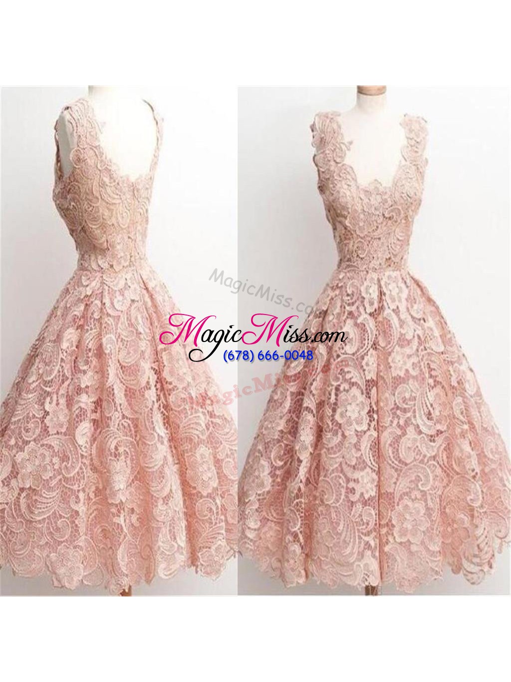 wholesale champagne a-line straps sleeveless lace knee length zipper lace quinceanera dama dress
