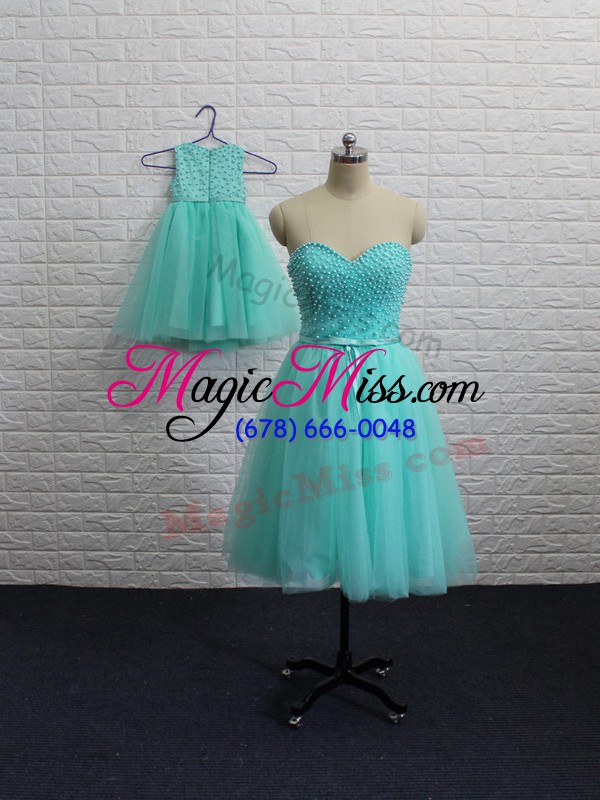 wholesale aqua blue sleeveless mini length beading lace up homecoming dress