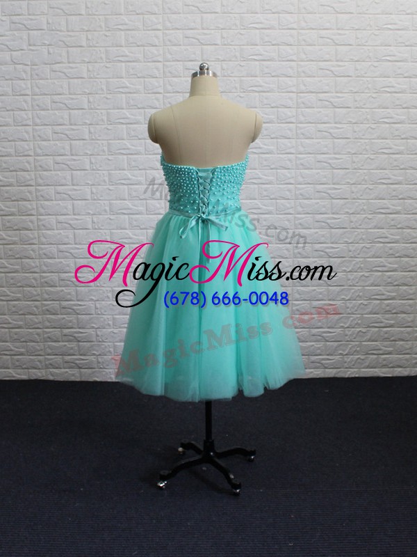 wholesale aqua blue sleeveless mini length beading lace up homecoming dress