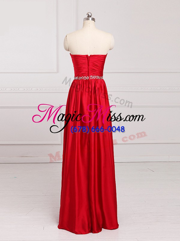 wholesale sleeveless taffeta floor length zipper bridesmaids dress in red with beading and belt