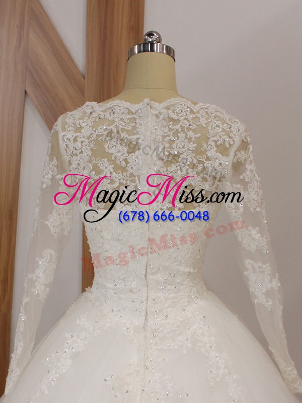 wholesale superior white zipper scalloped beading and appliques wedding gown tulle sleeveless court train