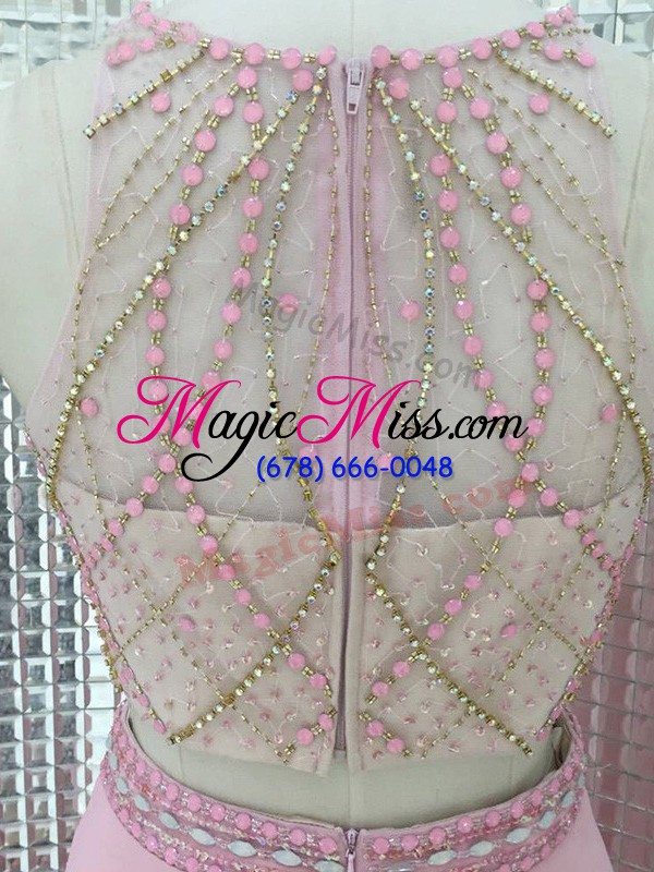 wholesale fine pink zipper beading evening dress brush train sleeveless