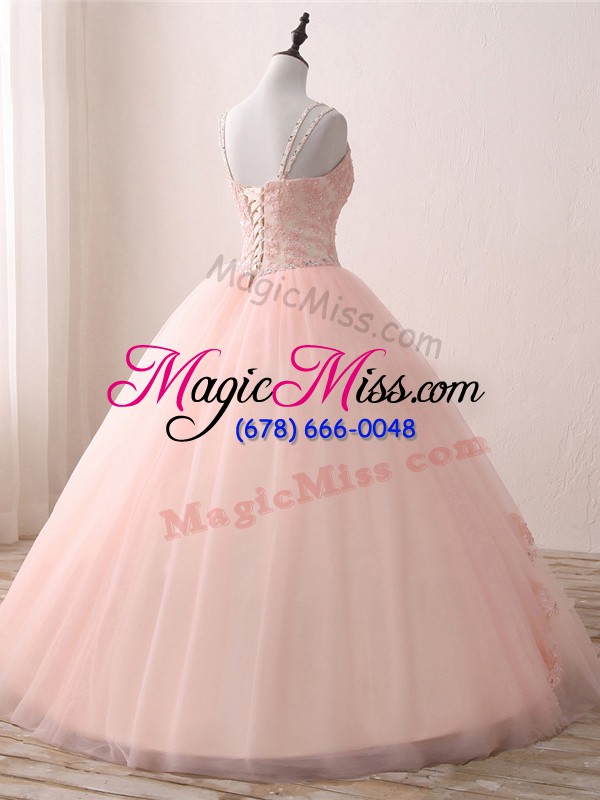 wholesale pink lace up sweet 16 dresses beading and appliques sleeveless floor length