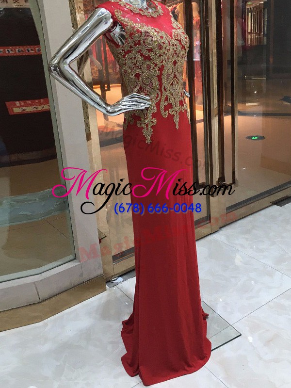 wholesale red scoop neckline beading and appliques sleeveless zipper