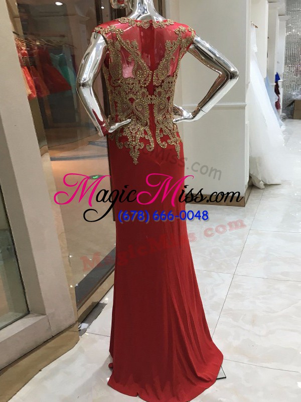 wholesale red scoop neckline beading and appliques sleeveless zipper