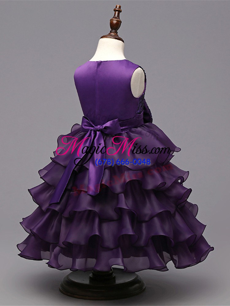 wholesale comfortable dark purple ball gowns ruffled layers and sequins flower girl dresses for less zipper organza sleeveless tea length