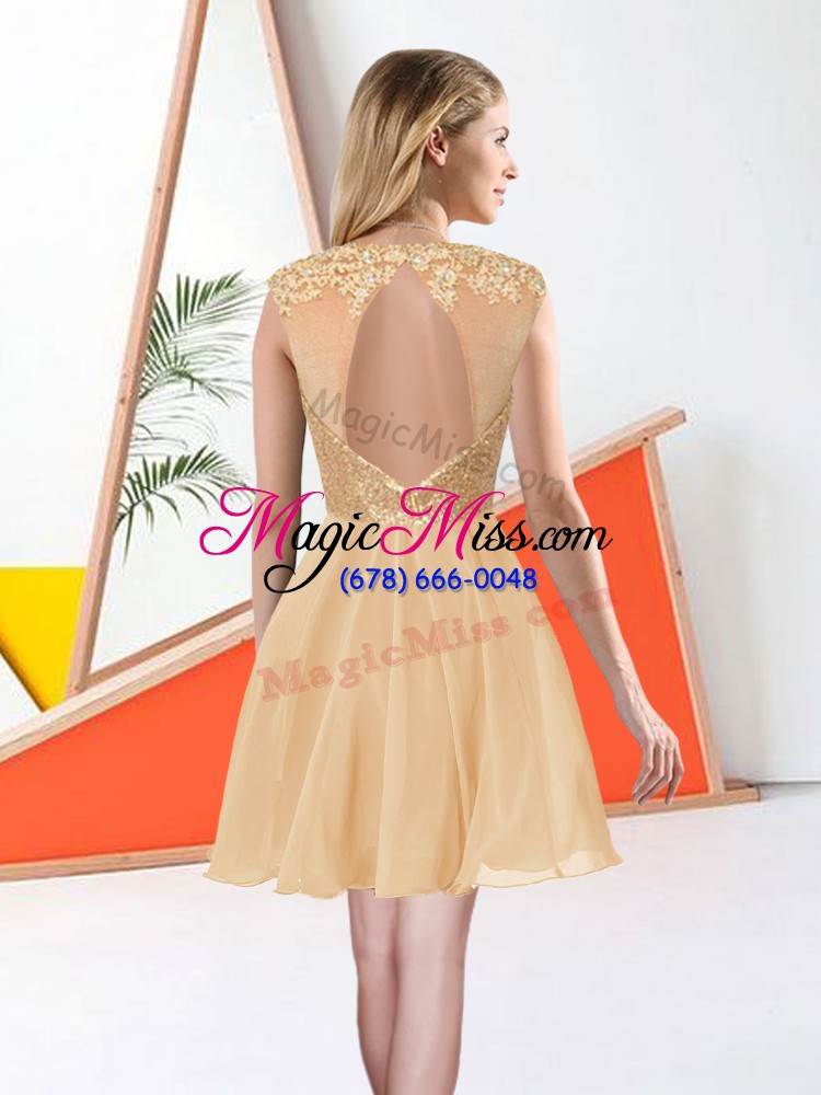 wholesale chiffon backless wedding party dress sleeveless knee length beading and lace