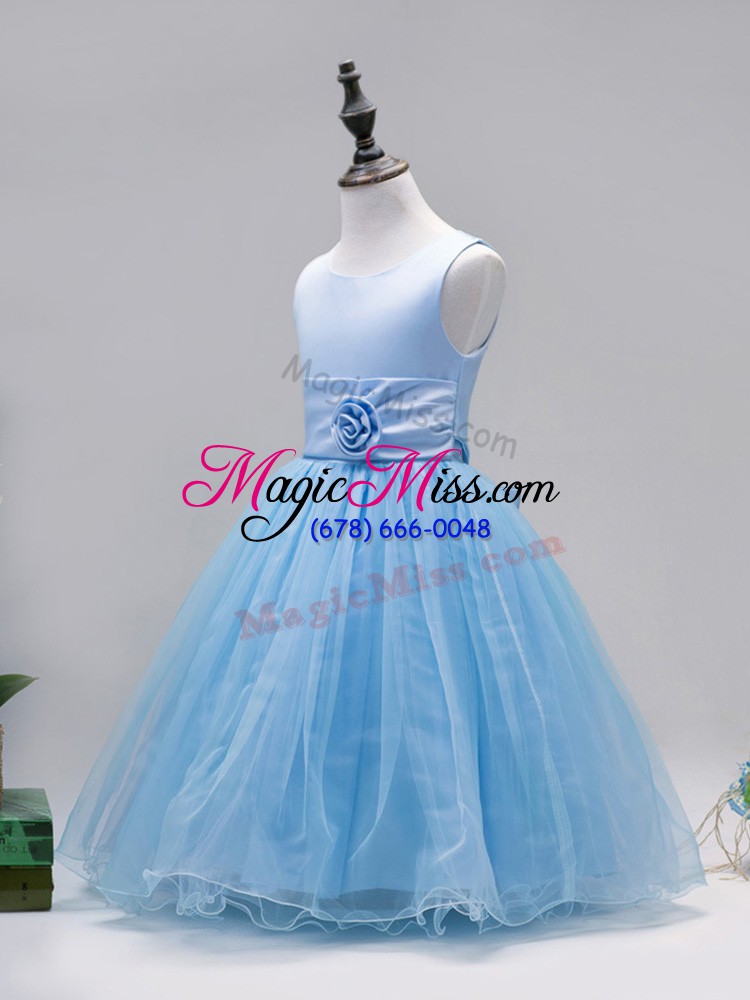 wholesale sweet scoop sleeveless zipper girls pageant dresses baby blue tulle