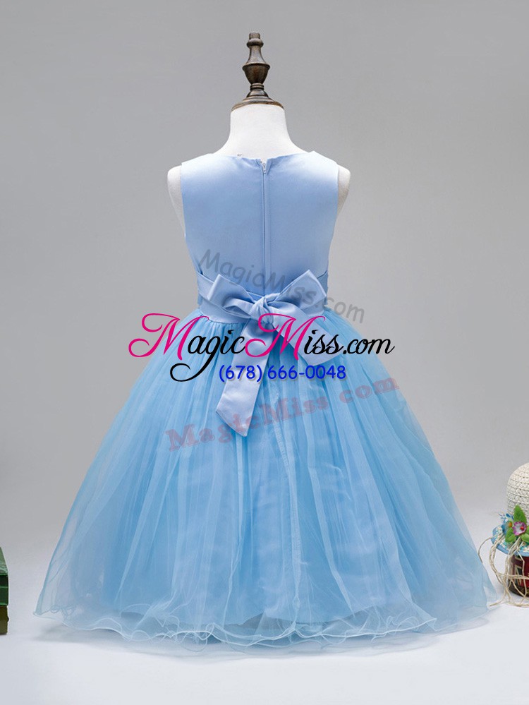 wholesale sweet scoop sleeveless zipper girls pageant dresses baby blue tulle