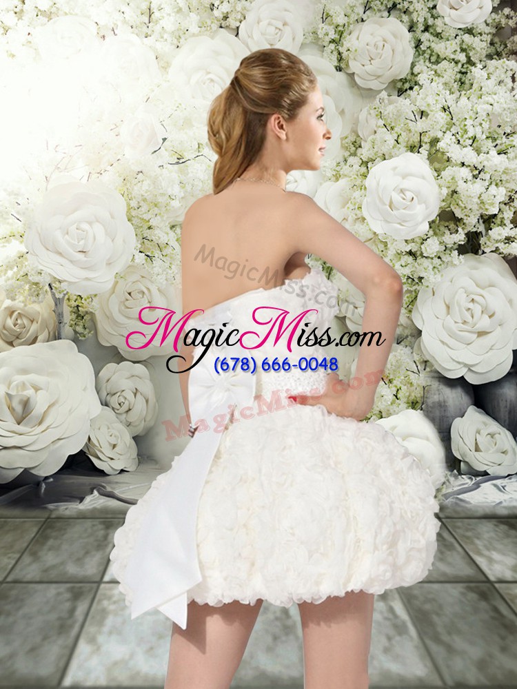 wholesale off the shoulder sleeveless lace up wedding dress white fabric with rolling flowers
